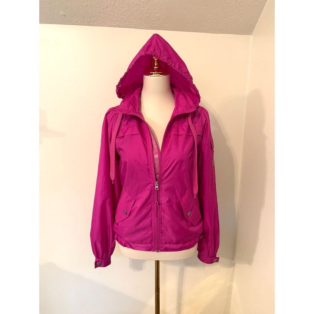 Aerie f.i.t. Pink Packable Hooded Windbreaker Jacket Magenta Utility Y2K